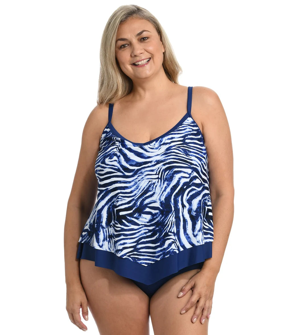 Maxine Women's Plus Size Zebra Daze Flutter Tankini Top