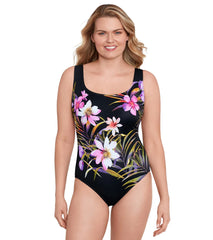 Longitude Women's Beach Corsage Panel Scoopneck Tank Long Torso One Piece Swimsuit