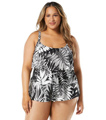 Beach House Women's Plus Size Abstract Palm Jane Ruffle Tiered Tankini