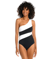 La Blanca Women's Island Goddess Shirred Colorblocked One Shoulder One Piece Swimsuit