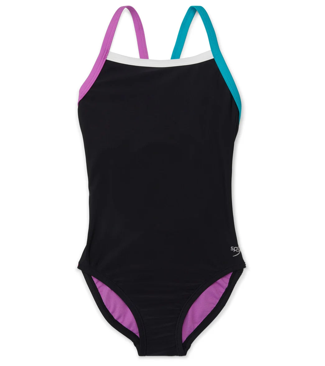 Speedo Girls' Solid Propel Back One Piece Swimsuit (Big Kid)