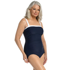 Maxine Women's Solid Bandeau Girl Leg One Piece Swimsuit