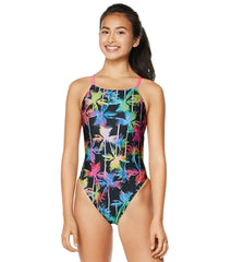 Speedo Vibe Women's Printed Strappy Fixed Back One Piece Swimsuit