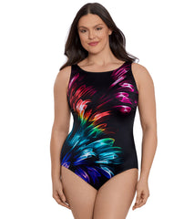 Longitude Women's Hard Candy Panel Scoopback High Neck One Piece Swimsuit