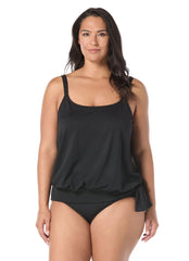Beach House Women's Plus Size Solid Pique Sarah Blouson Tankini Top
