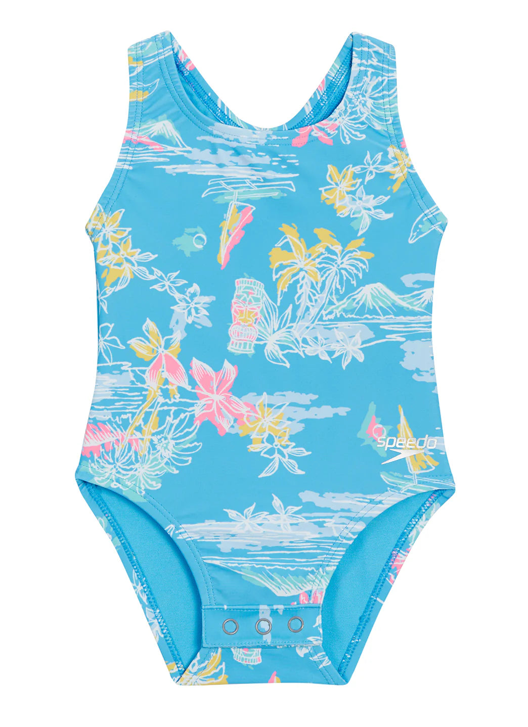 Speedo Girls' Printed Toddler One Piece Snap Swimsuit (Toddler, Little Kid)