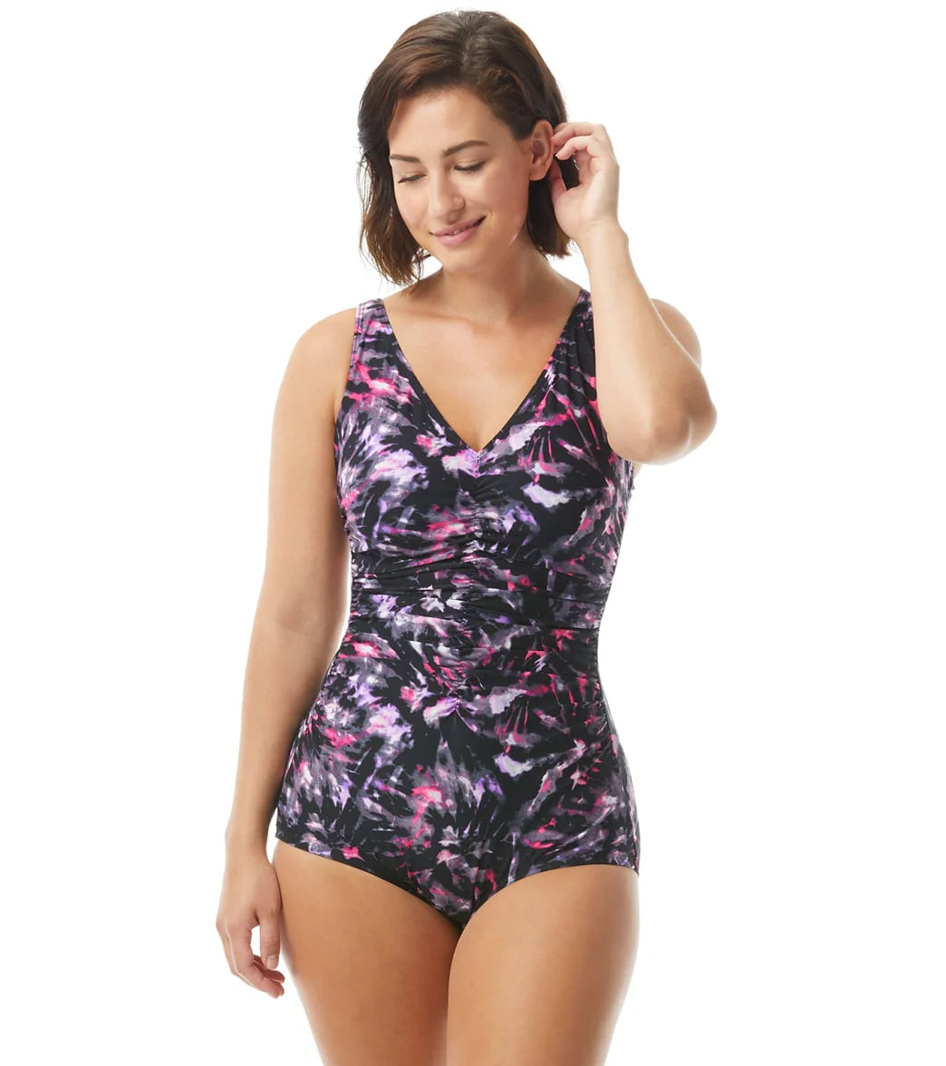 Gabar Women's Chlorine Resistant Tahiti Tie Dye Underwire One Piece Swimsuit