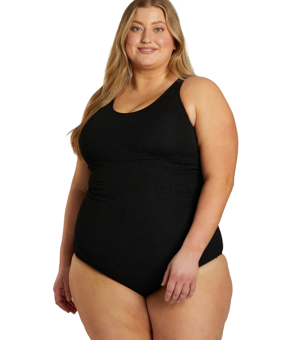 Sporti Plus Size Textured Chlorine Resistant High Neck One Piece Slimsuit