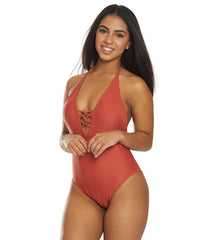 Volcom Simply Solid One Piece Halter Swimsuit